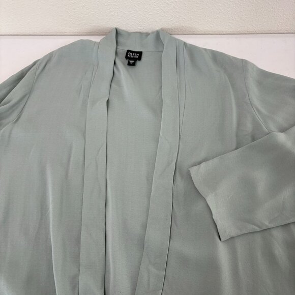 Eileen Fisher Silk Cardigan Size M Green Open Front Long Sleeve Office Luxury - Picture 5 of 8